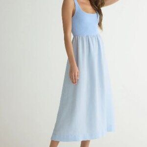 BELLA DAHL sleeveless knit combo dress in periwinkle blue